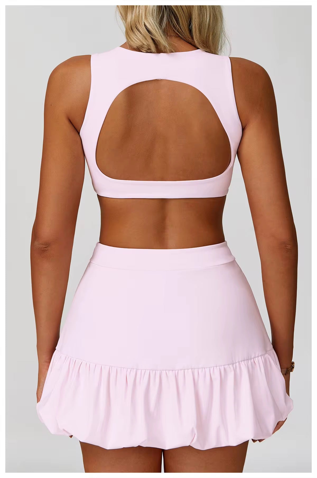 Women’s Pickleball & Tennis Outfit – 2 Piece Ruffle Skirt and Sports Bra Set | Classy Pickleball Activewear (Black, White, Pink, Yellow, Blue)