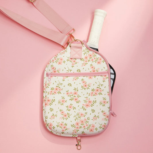 Floral Neoprene Pickleball Paddle Bag – Adjustable Strap – Pink Flower Case