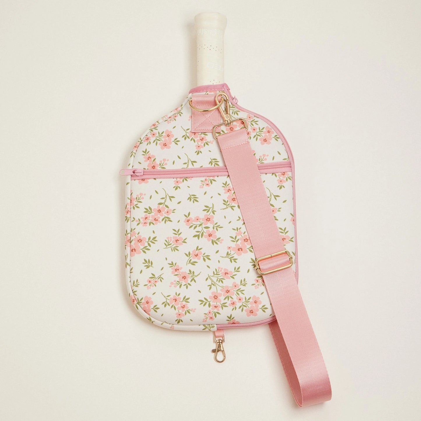 Floral Neoprene Pickleball Paddle Bag – Adjustable Strap – Pink Flower Case