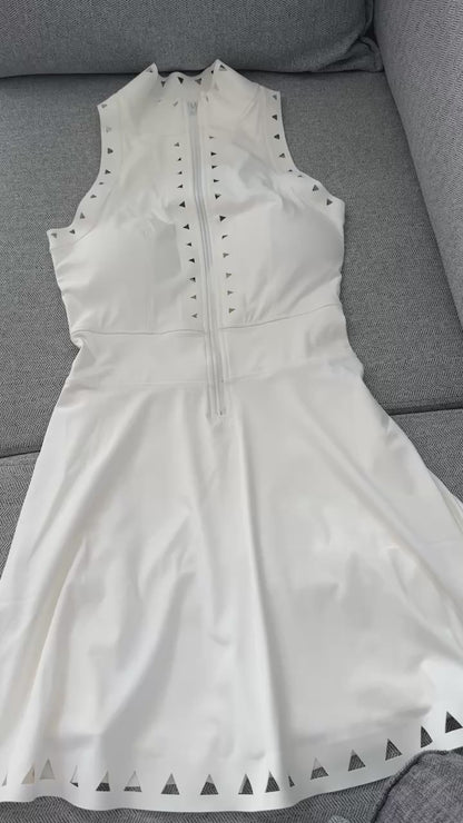 Women’s Pickleball & Tennis Dress – Sleeveless High Neck Cut-Out Back Skater Dress | Classy Pickleball Activewear